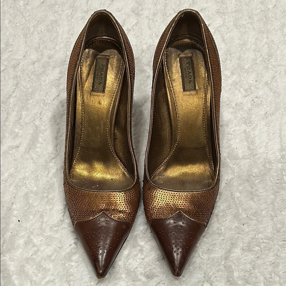 Prada sequin leather Brown and copper Women's Shoes size 36.5 stiletto pumps
